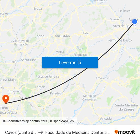 Cavez (Junta de Freguesia) to Faculdade de Medicina Dentária da Universidade do Porto map