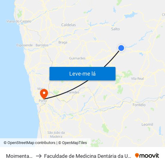 Moimenta (Miras) to Faculdade de Medicina Dentária da Universidade do Porto map