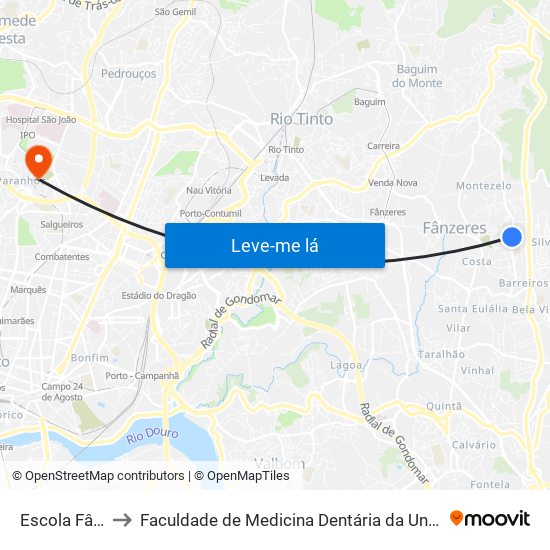 Escola Fânzeres to Faculdade de Medicina Dentária da Universidade do Porto map