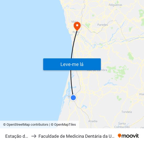 Estação de Aveiro to Faculdade de Medicina Dentária da Universidade do Porto map