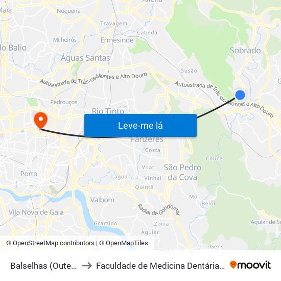 Balselhas (Outeiro do Moinho) to Faculdade de Medicina Dentária da Universidade do Porto map