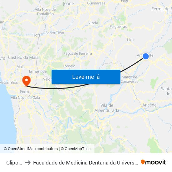 Clipóvoa to Faculdade de Medicina Dentária da Universidade do Porto map