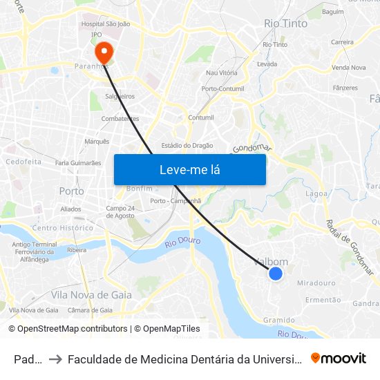 Padrão to Faculdade de Medicina Dentária da Universidade do Porto map