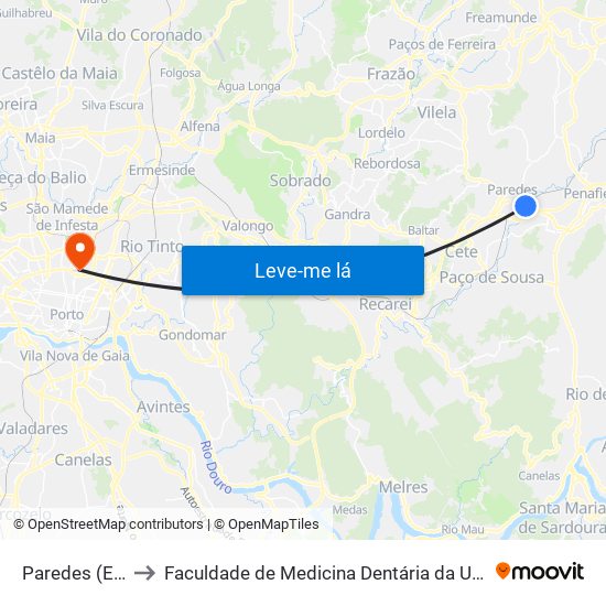 Paredes (Estação) to Faculdade de Medicina Dentária da Universidade do Porto map