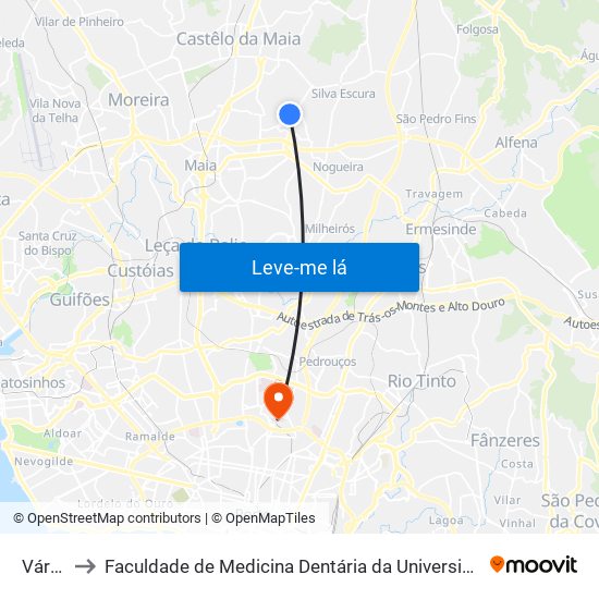 Várzea to Faculdade de Medicina Dentária da Universidade do Porto map