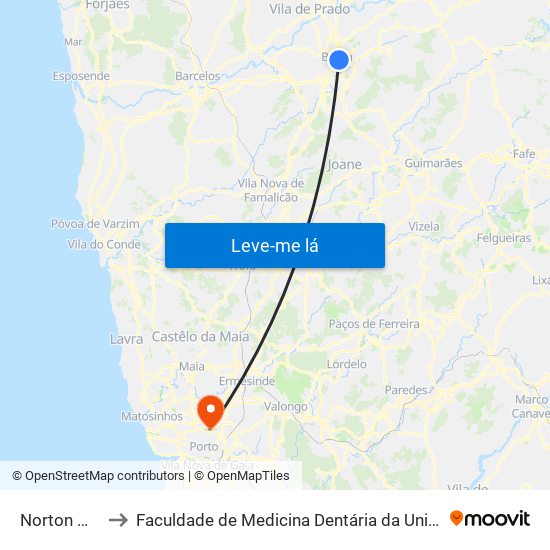 Norton Matos I to Faculdade de Medicina Dentária da Universidade do Porto map