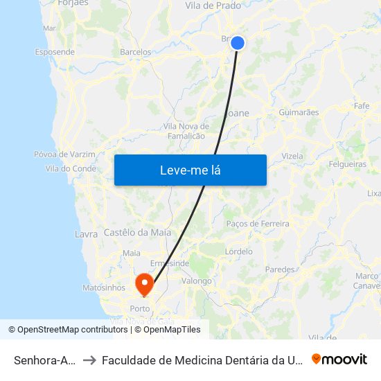 Senhora-A-Branca to Faculdade de Medicina Dentária da Universidade do Porto map