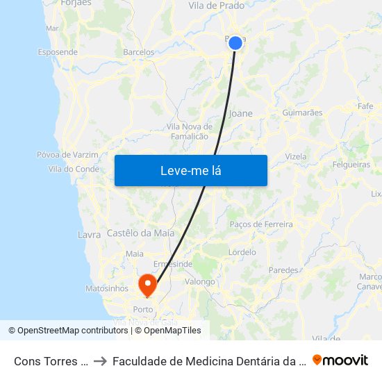 Cons Torres Almeida I to Faculdade de Medicina Dentária da Universidade do Porto map