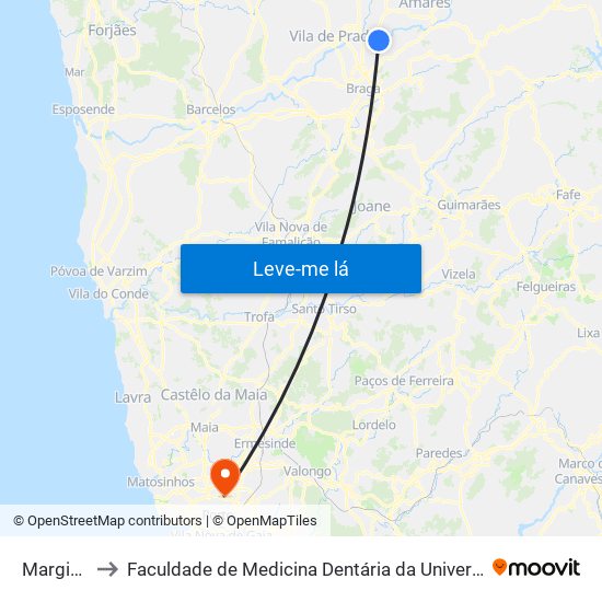 Marginal V to Faculdade de Medicina Dentária da Universidade do Porto map