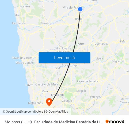 Moinhos (Capela) to Faculdade de Medicina Dentária da Universidade do Porto map