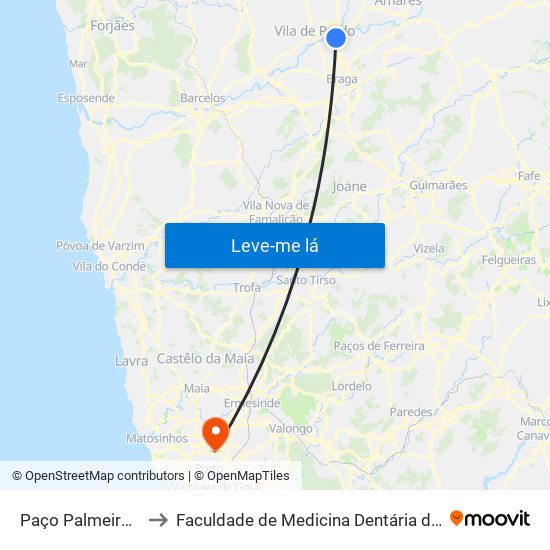 Paço Palmeira (Verdasca) to Faculdade de Medicina Dentária da Universidade do Porto map