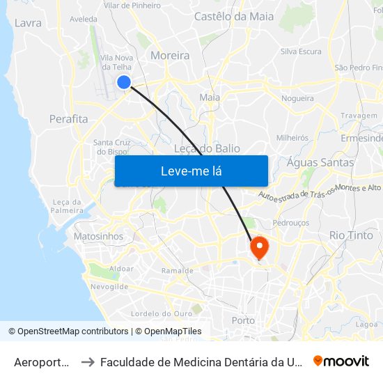 Aeroporto (AVIS) to Faculdade de Medicina Dentária da Universidade do Porto map