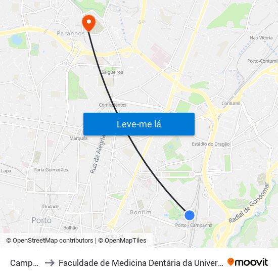 Campanhã to Faculdade de Medicina Dentária da Universidade do Porto map