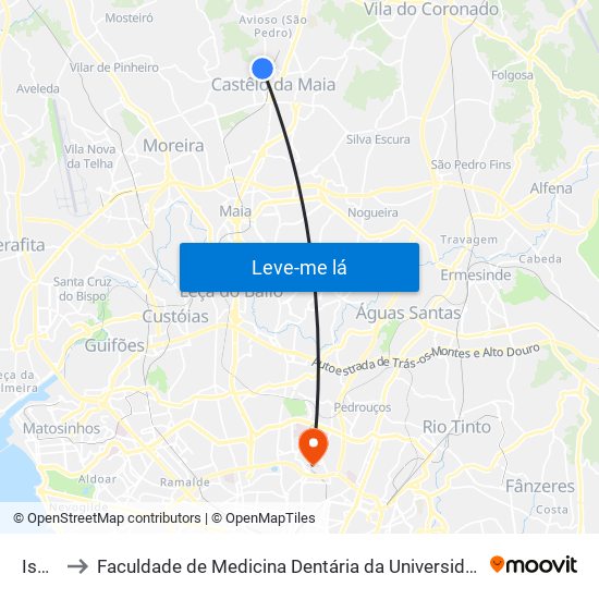 Ismai to Faculdade de Medicina Dentária da Universidade do Porto map