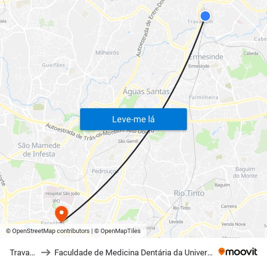 Travagem to Faculdade de Medicina Dentária da Universidade do Porto map