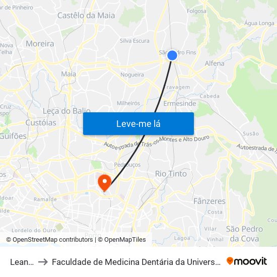 Leandro to Faculdade de Medicina Dentária da Universidade do Porto map