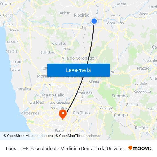 Lousado to Faculdade de Medicina Dentária da Universidade do Porto map