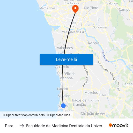 Paramos to Faculdade de Medicina Dentária da Universidade do Porto map