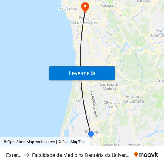 Estarreja to Faculdade de Medicina Dentária da Universidade do Porto map