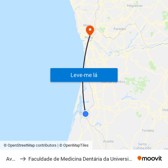 Aveiro to Faculdade de Medicina Dentária da Universidade do Porto map