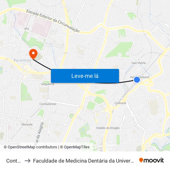 Contumil to Faculdade de Medicina Dentária da Universidade do Porto map