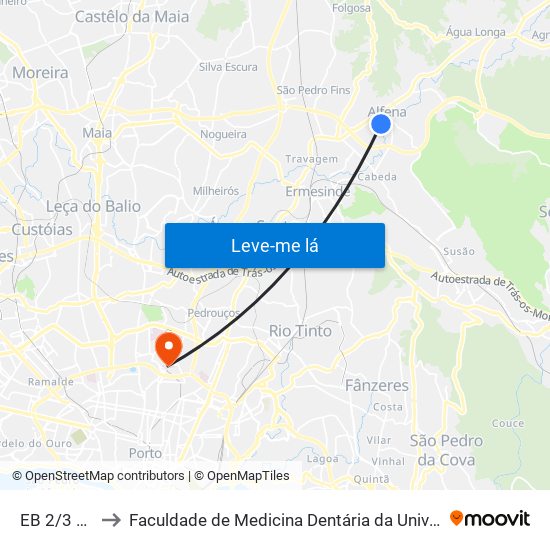 EB 2/3 Alfena to Faculdade de Medicina Dentária da Universidade do Porto map