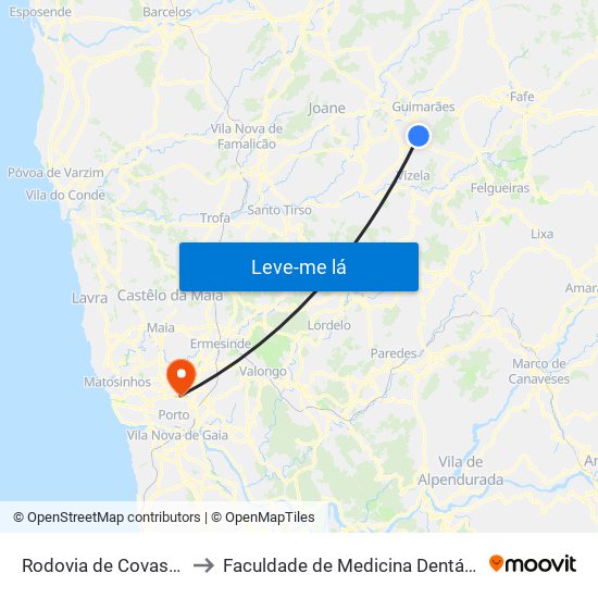 Rodovia de Covas (Covas (Estação)) to Faculdade de Medicina Dentária da Universidade do Porto map