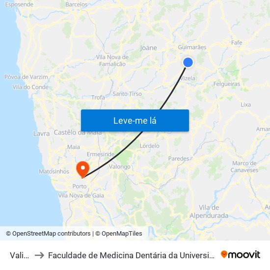 Valinha to Faculdade de Medicina Dentária da Universidade do Porto map