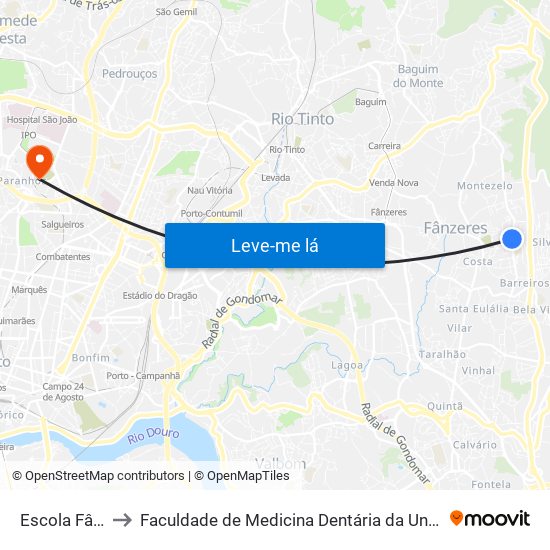 Escola Fânzeres to Faculdade de Medicina Dentária da Universidade do Porto map