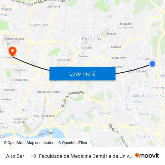 Alto Barreiros to Faculdade de Medicina Dentária da Universidade do Porto map