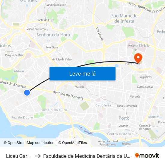 Liceu Garcia Orta to Faculdade de Medicina Dentária da Universidade do Porto map