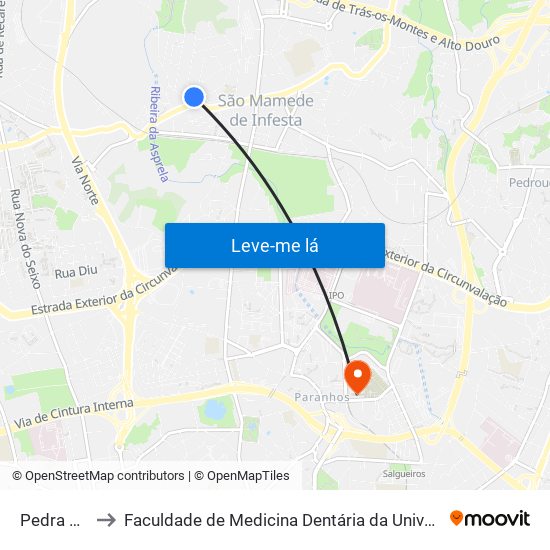 Pedra Verde to Faculdade de Medicina Dentária da Universidade do Porto map