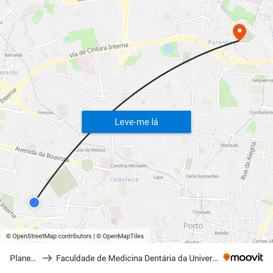Planetário to Faculdade de Medicina Dentária da Universidade do Porto map