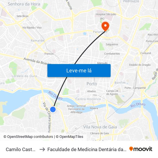 Camilo Castelo Branco to Faculdade de Medicina Dentária da Universidade do Porto map