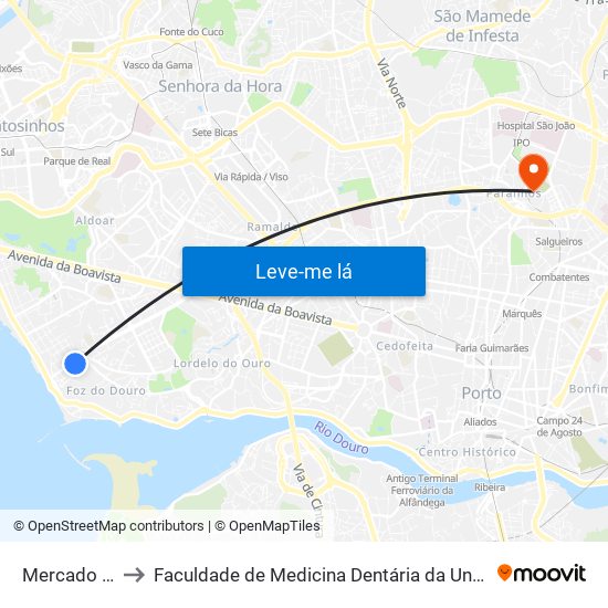 Mercado da Foz to Faculdade de Medicina Dentária da Universidade do Porto map
