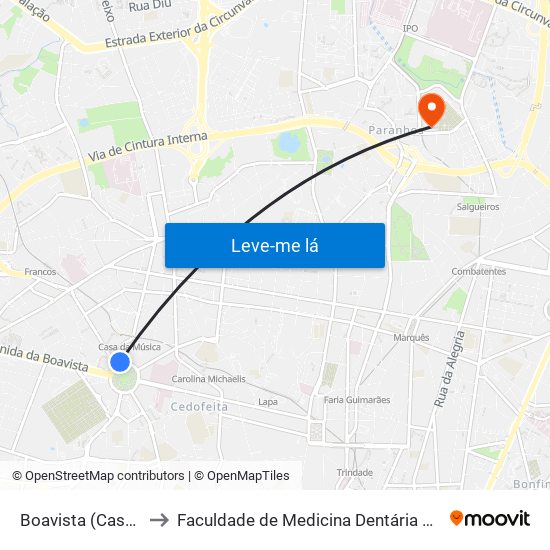 Boavista (Casa da Música) to Faculdade de Medicina Dentária da Universidade do Porto map