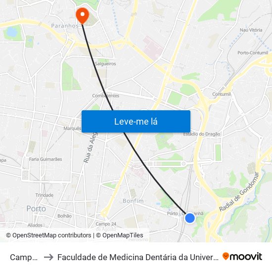 Campanhã to Faculdade de Medicina Dentária da Universidade do Porto map