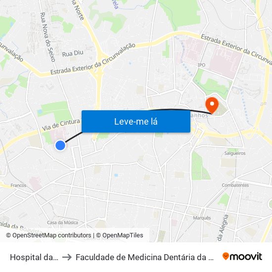 Hospital da Prelada to Faculdade de Medicina Dentária da Universidade do Porto map