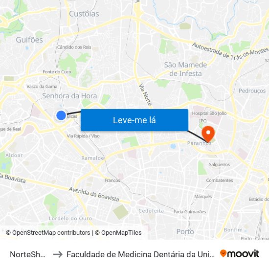 Norteshopping to Faculdade de Medicina Dentária da Universidade do Porto map