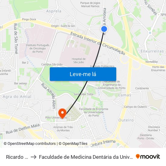 Ricardo Alves to Faculdade de Medicina Dentária da Universidade do Porto map