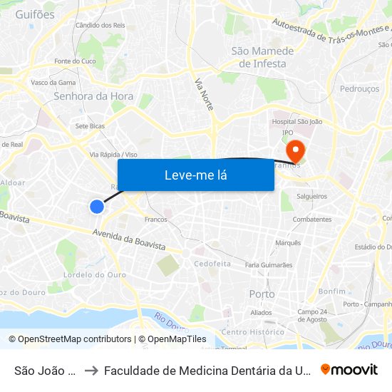 São João de Brito to Faculdade de Medicina Dentária da Universidade do Porto map