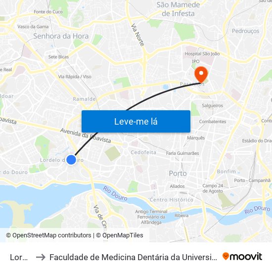 Lordelo to Faculdade de Medicina Dentária da Universidade do Porto map