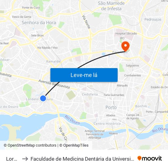 Lordelo to Faculdade de Medicina Dentária da Universidade do Porto map