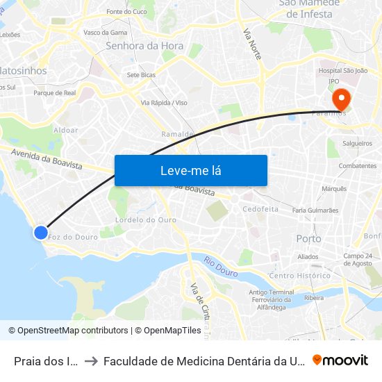 Praia dos Ingleses to Faculdade de Medicina Dentária da Universidade do Porto map