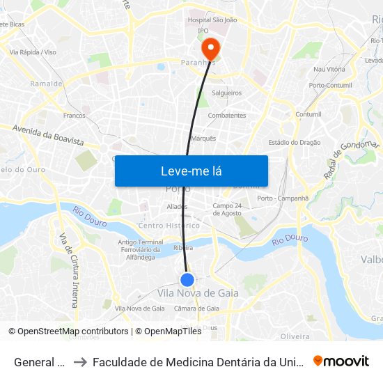General Torres to Faculdade de Medicina Dentária da Universidade do Porto map
