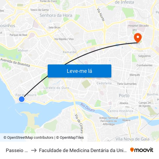 Passeio Alegre to Faculdade de Medicina Dentária da Universidade do Porto map