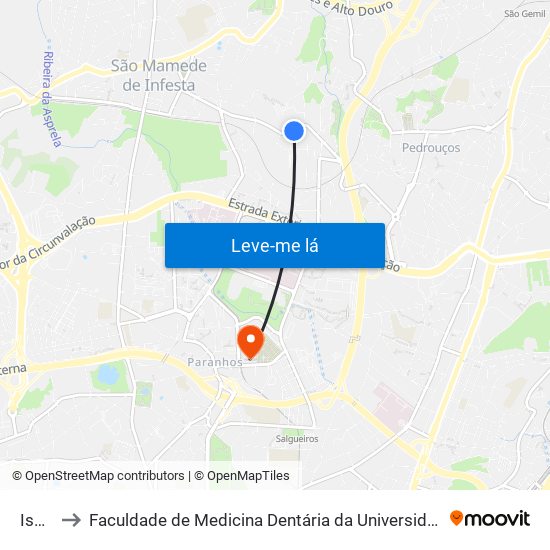 Iscap to Faculdade de Medicina Dentária da Universidade do Porto map