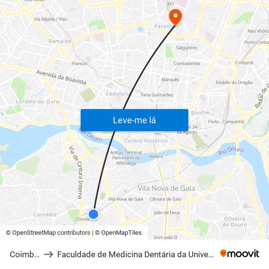 Coimbrões to Faculdade de Medicina Dentária da Universidade do Porto map