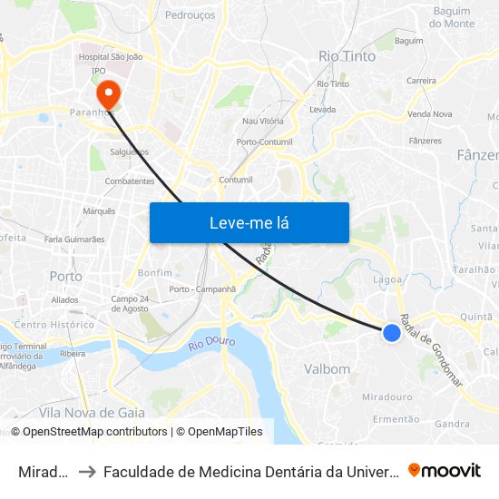 Miradouro to Faculdade de Medicina Dentária da Universidade do Porto map