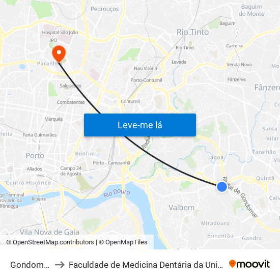 Gondomarinho to Faculdade de Medicina Dentária da Universidade do Porto map